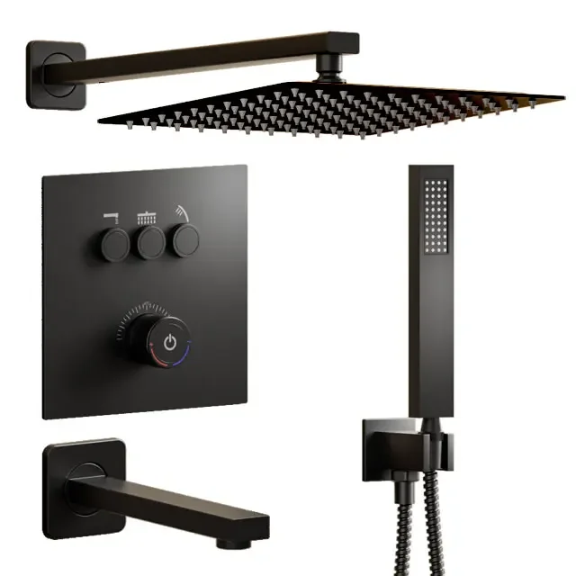 Chrome, Black Hidden Shower Faucet Brass Shower Set 10 12 Inch Bathroom Square Modern Rain Shower