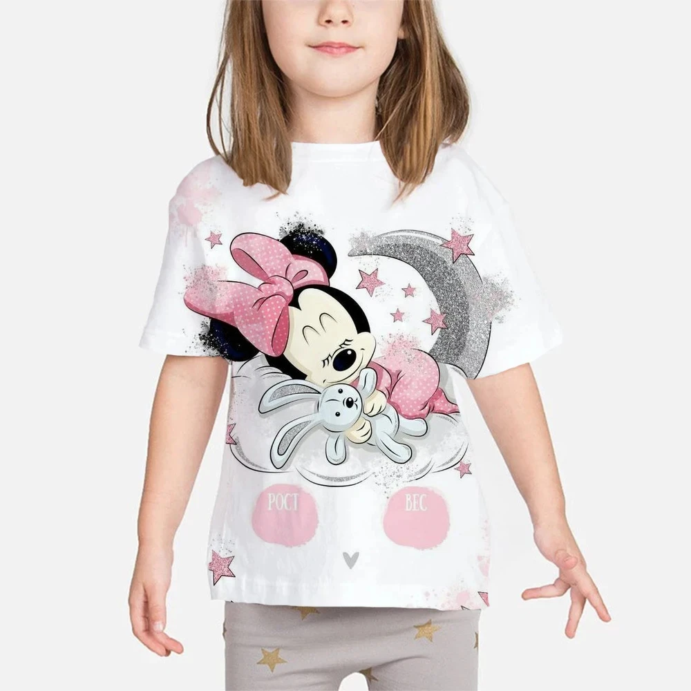 

2024 Summer Kids Cartoon T-Shirt Minnie Mouse Short Sleeve Fashion Breathable Casual Adult Kids Teen Identical 3d Casual T-Shirt