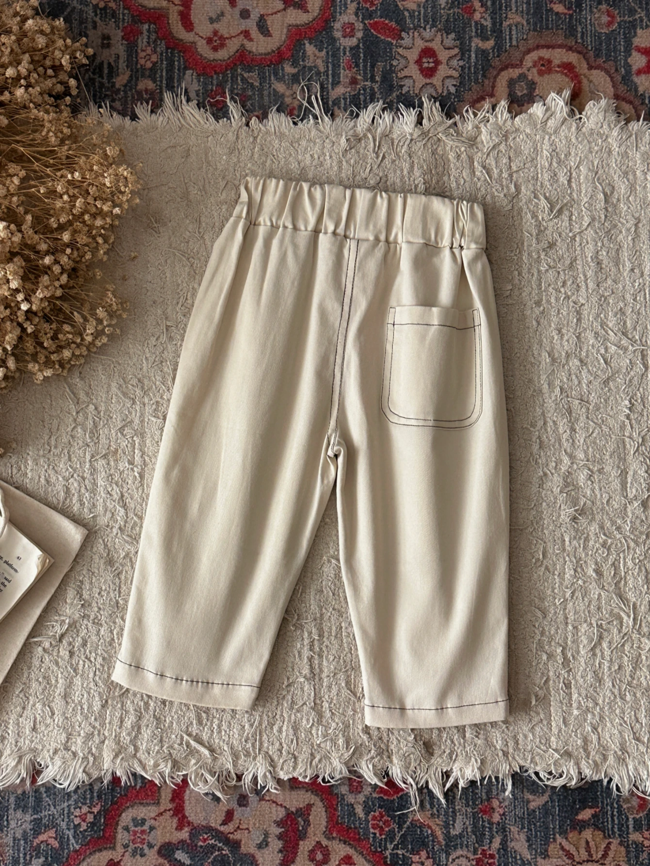 Vintage Boys Panel Stitching Casual Pants High Elastic Waist Woven Fabric Versatile Toddler Carrot Shape Trousers