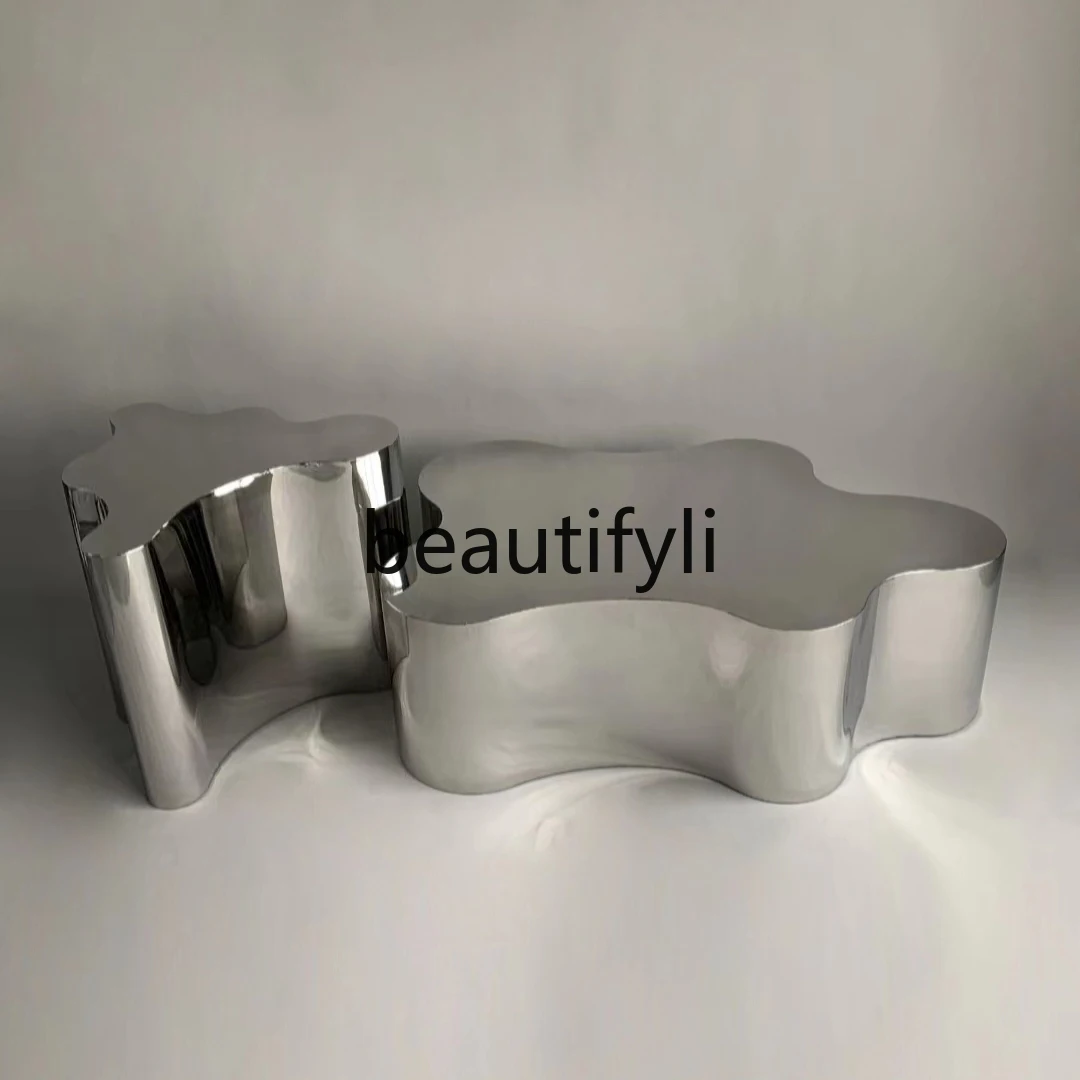 

Nordic light luxury stainless steel simple Nakajima water table creative special-shaped display table living room coffee table