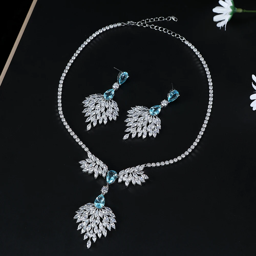 Ladies' Luxury Waterdrop Wings Necklace Earring Set High Quality Party Wedding Banquet Gift Jewelry S631