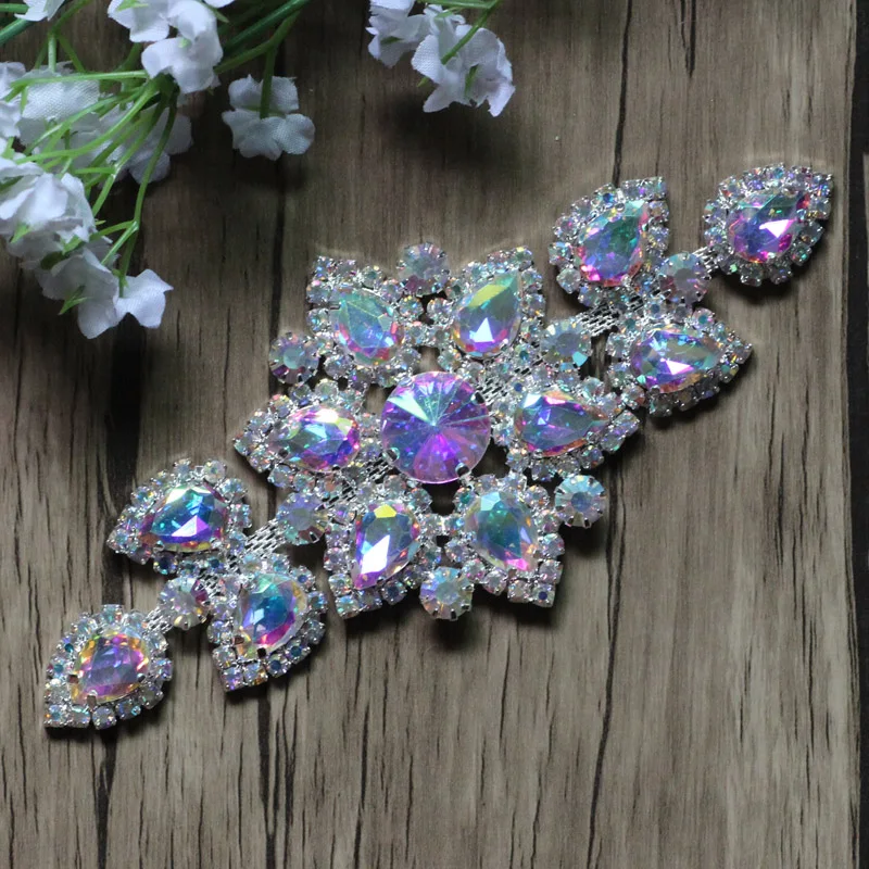 Free Shipping 50pcs/lot 5.6'' Rhinestone Applique for Wedding Gown Bridal Sash  Evening Wear Rhinestone Patch LSAP0915-5