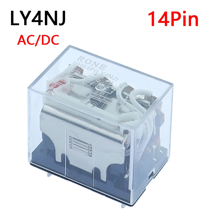 1PCS,LY4NJ General Electromagnetic Intermediate Relay HH64P Mini Relay 14Pin AC10A 250V with LED DC12/24V AC220V Silver Contacts