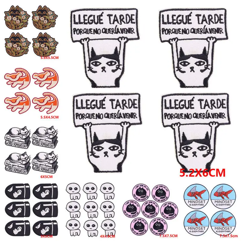10PCS Tiere Lustige Katze Gestickte Patches für Kleidung Cartoon Schmelzbaren Patch Eisen auf Patches Auf Kleidung Hut Rucksäcke Aufkleber