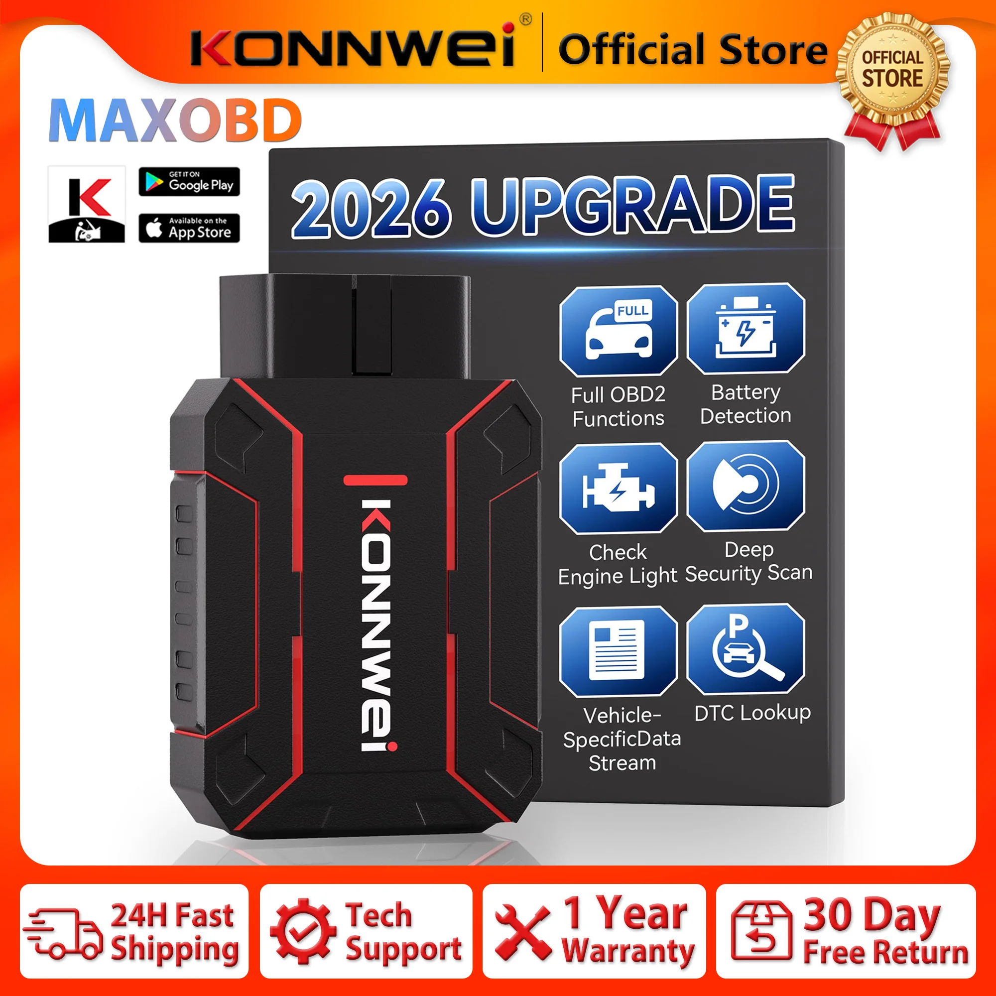 2026 KONNWEI MAXOBD Professional Full System Scanner Bluetooth 5.0 OBD2 Diagnostic Tool ABS DPF EPB SAS SRS TPMS System Function