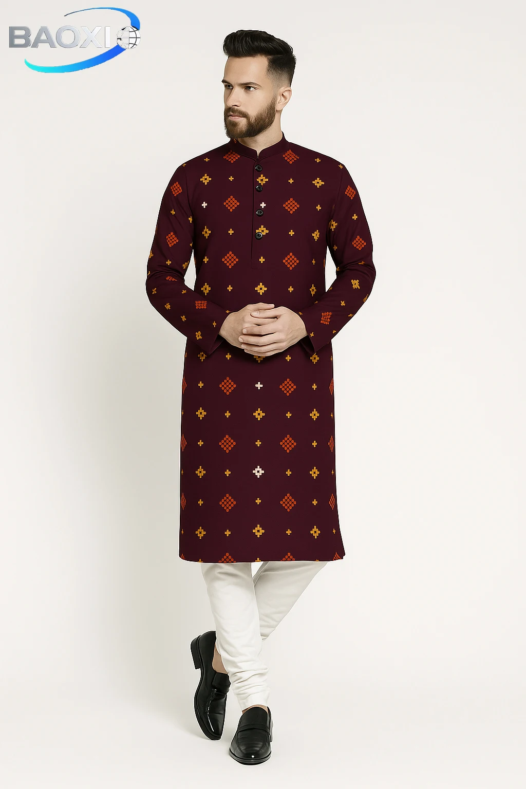 Traje regular de corte informal a la moda kurtaasuha con estampado estampado para hombre, adecuado para todas las ocasiones, ropa étnica