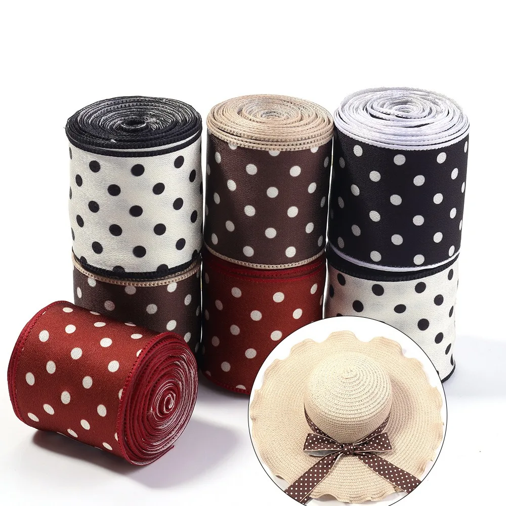 Decorative Polka Dot Printed Polka Dot Ribbons 3 Yards 40mm Width Printed Ribbons Polyester Decoration Ribbon DIY