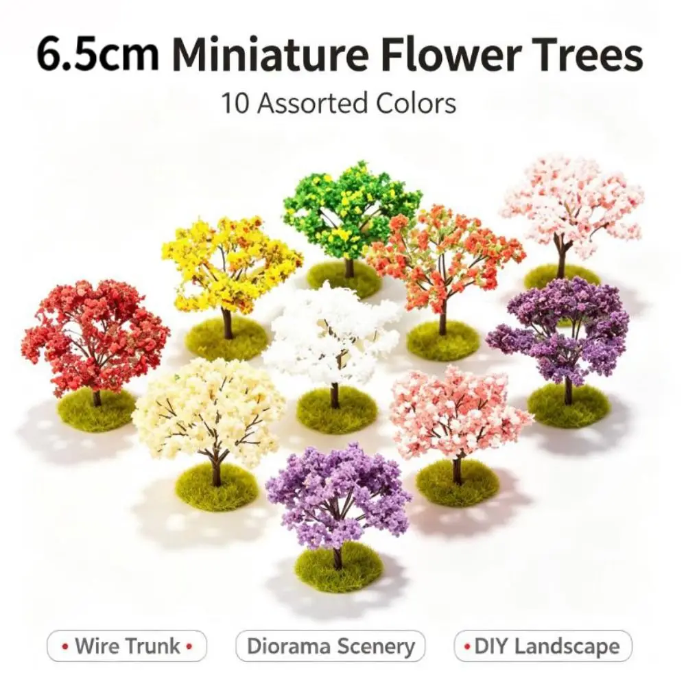5pcs Artificial Pink Iron Wire Flower Tree 6.5cm Metal&Plastic Miniature Fairy Garden Tree Home Houses Decoration