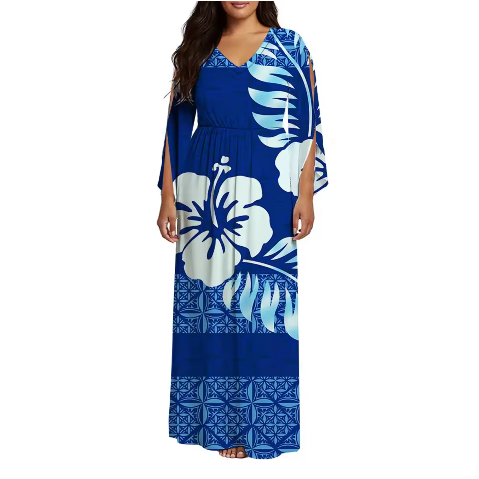 

Оптовая цена. Модное женское платье макси с V-образным вырезом и разрезами на рукавах, с полинезийским племенным принтом в самоанском стиле, для выпускного вечера и вечеринок.