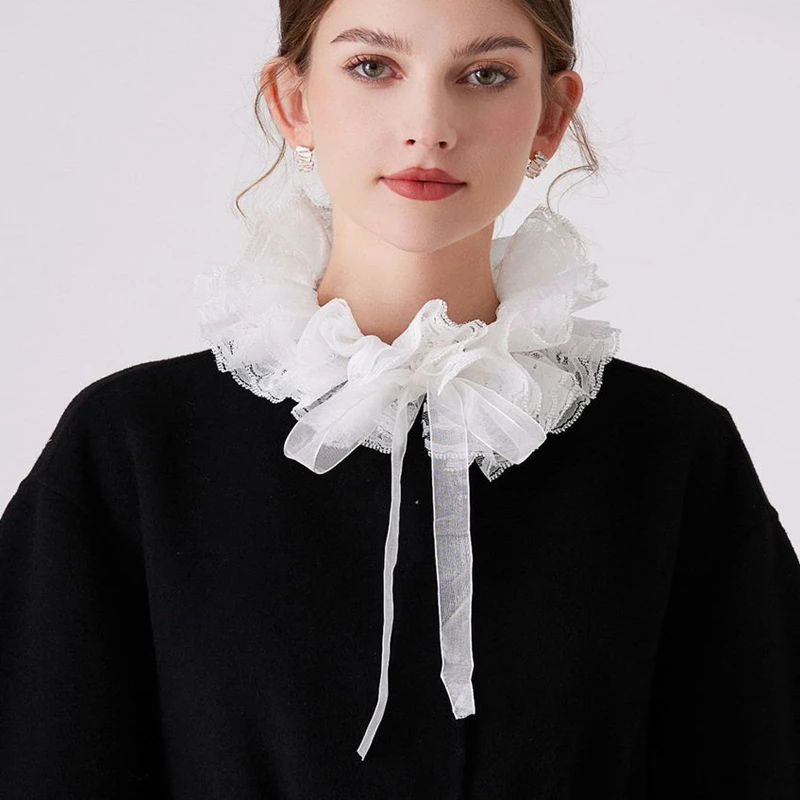 Fashion Lace Ruffled Multi-layer Fake Collar Versatile Detachable Mesh Decorative Collar Performance Accessories