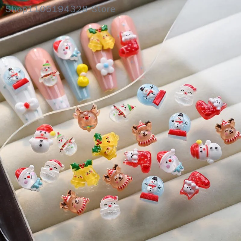[MP]50Pcs Cartoon Xmas Sock 3D Resin Nail Charms Santa Claus Snowman Elk Christmas DIY Nail Rhinestones Decoration