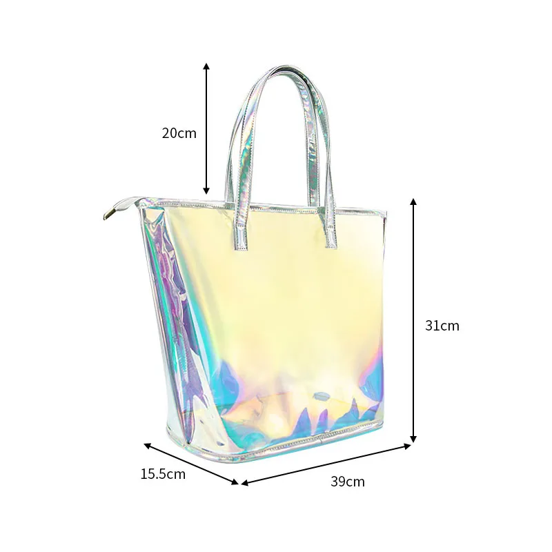 Laser Handbag for Women,Waterproof Beach Bag,Transparent TPU Large Tote Bags, Jelly Purse, Top Handle Shoulder Zipper Bags,