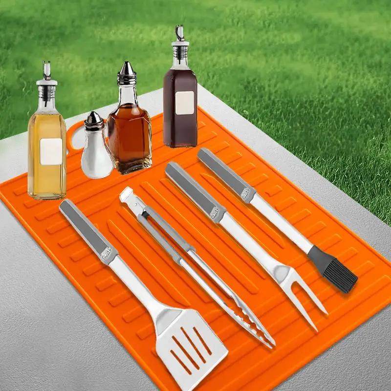 Almohadilla de goteo para parrilla, soporte para utensilios para barbacoa, espátula para plancha, esteras para barbacoa, soporte protector para utensilios para parrilla lavable, mostrador de cocina