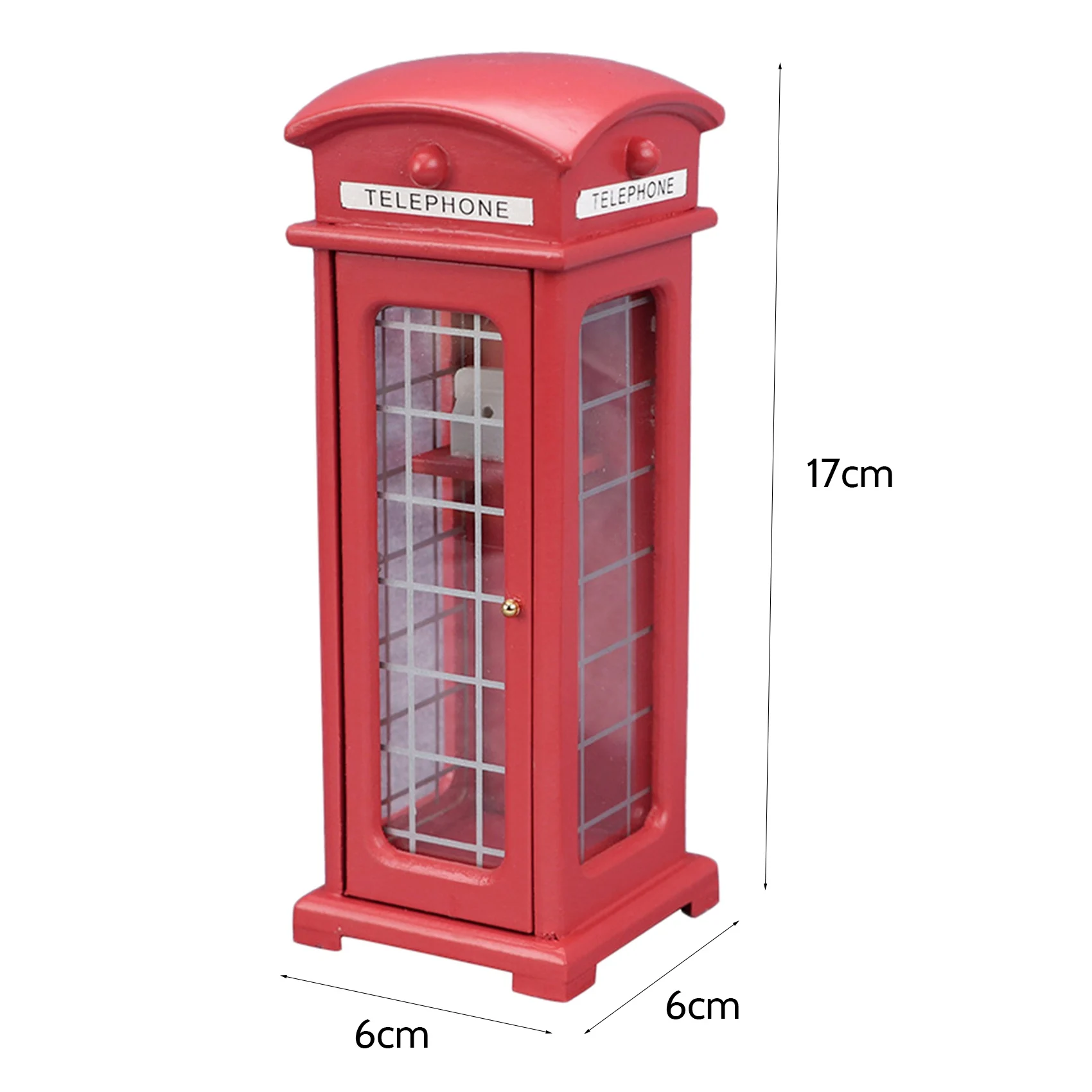 BAAA-1/12 Scale Dollhouse Wooden Telephone Booth Figurine Miniature Ornament Craft Accessory for DollHouse Pretend Play Toys