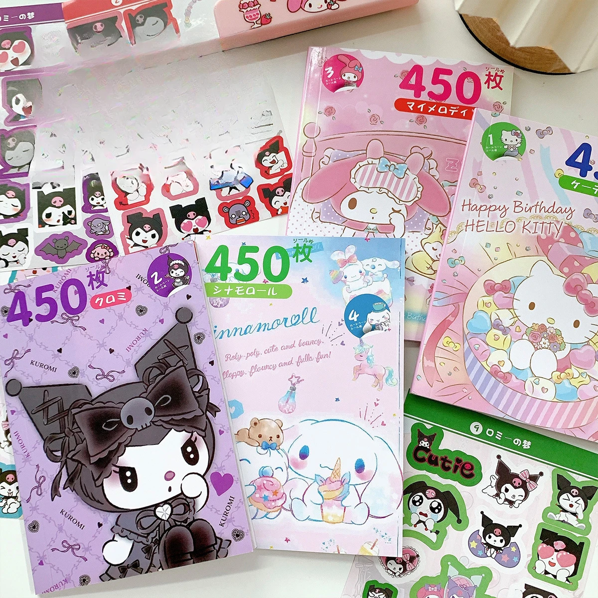 450Pcs Sanrio Kuromi Hello Kitty Sticker Book My Melody Goo Card Cartoon Kawaii Sticker Hand Account Decoration for Girls Gift