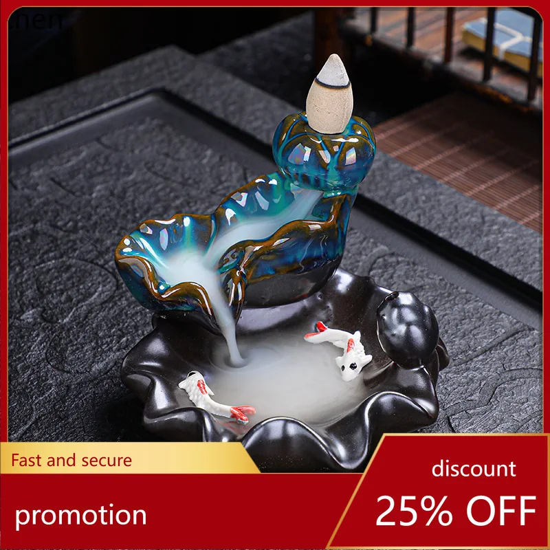 

Керамическая курильница для благовоний с обратным потоком CZ, креативный домашний декор, дзен-украшение, двойная рыба, для сандалового дерева