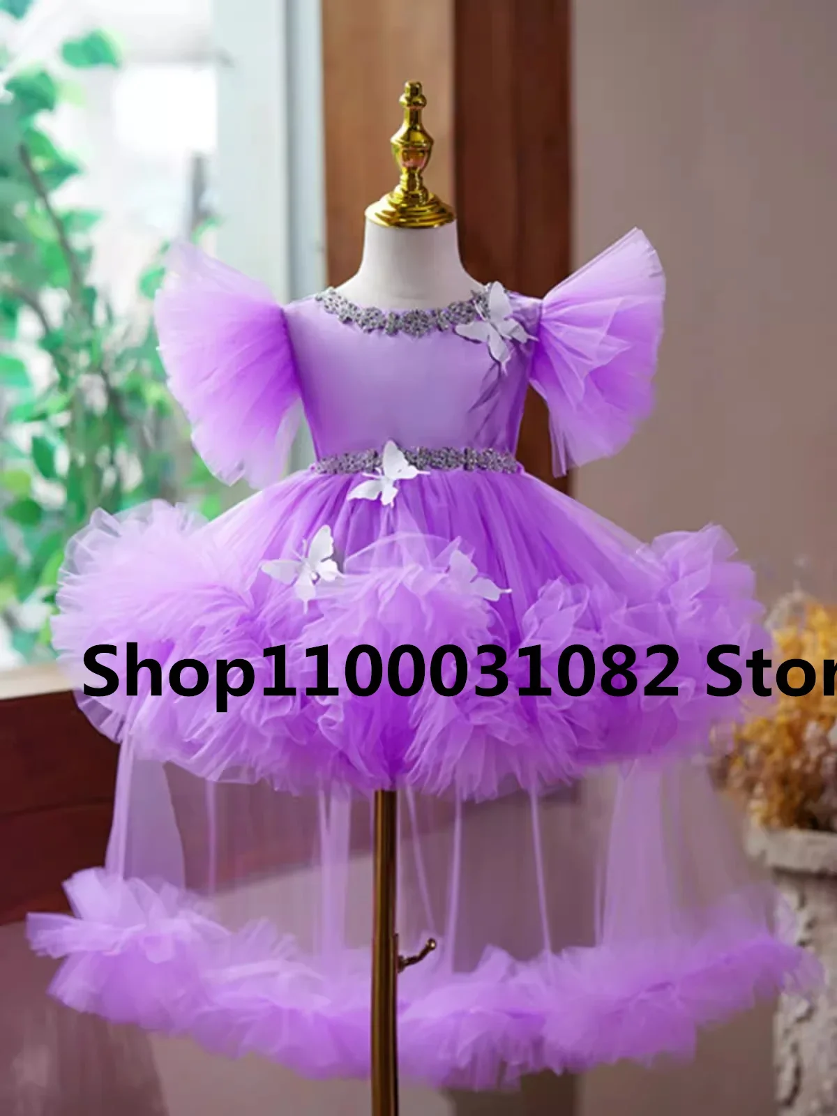 Girls Purple Princess Dress Baby Kids Shiny Sequin Birthday Party Dresses Teen Girls Sweet Bow Performance Dress Wedding Clothes