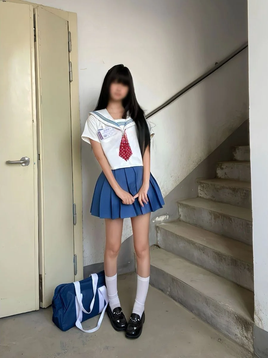 Summer Japanese Style JK Uniform White Collar Three Books Navy Short Sleeve Sailor Suit with Blue Pleated Skirt Complete Set