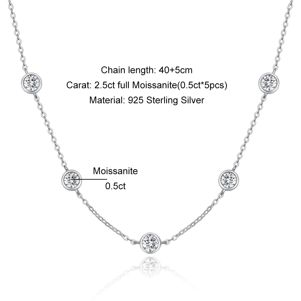 2.5CT Bubble Moissanite Necklace For Women 5mm 5 Stones D Color Diamond Choker Chain 925 Silver Original Certified Jewelry Gift