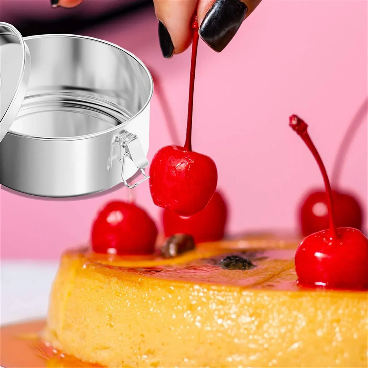 Форма для фланов MALL Flan Pan Flaneras, из нержавеющей стали, с крышкой - для приготовления фланов в кастрюлях объемом 6 кварт (доступны 3QT, 8QT) - с подставкой