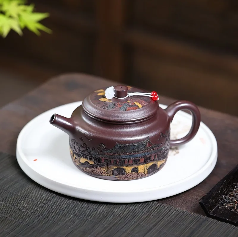Yixing Handmade Purple Clay Teapot, Raw Ore, The Watery Charm of Jiangnan Gold Sand,tea Pot, Kung Fu Tea Set 370ml