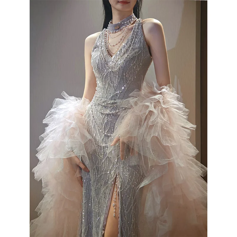 

Новое вечернее платье Ele Host 2025 года: модный длинный сценический костюм-русалка из полиэстера с пайетками для женщин