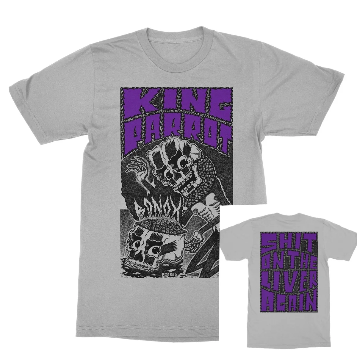 King Parrot Band Man Riding Bike Spider Web Blood Drip Font Art Print T Shirt Grindcore Unisex Tee for Rock Fans