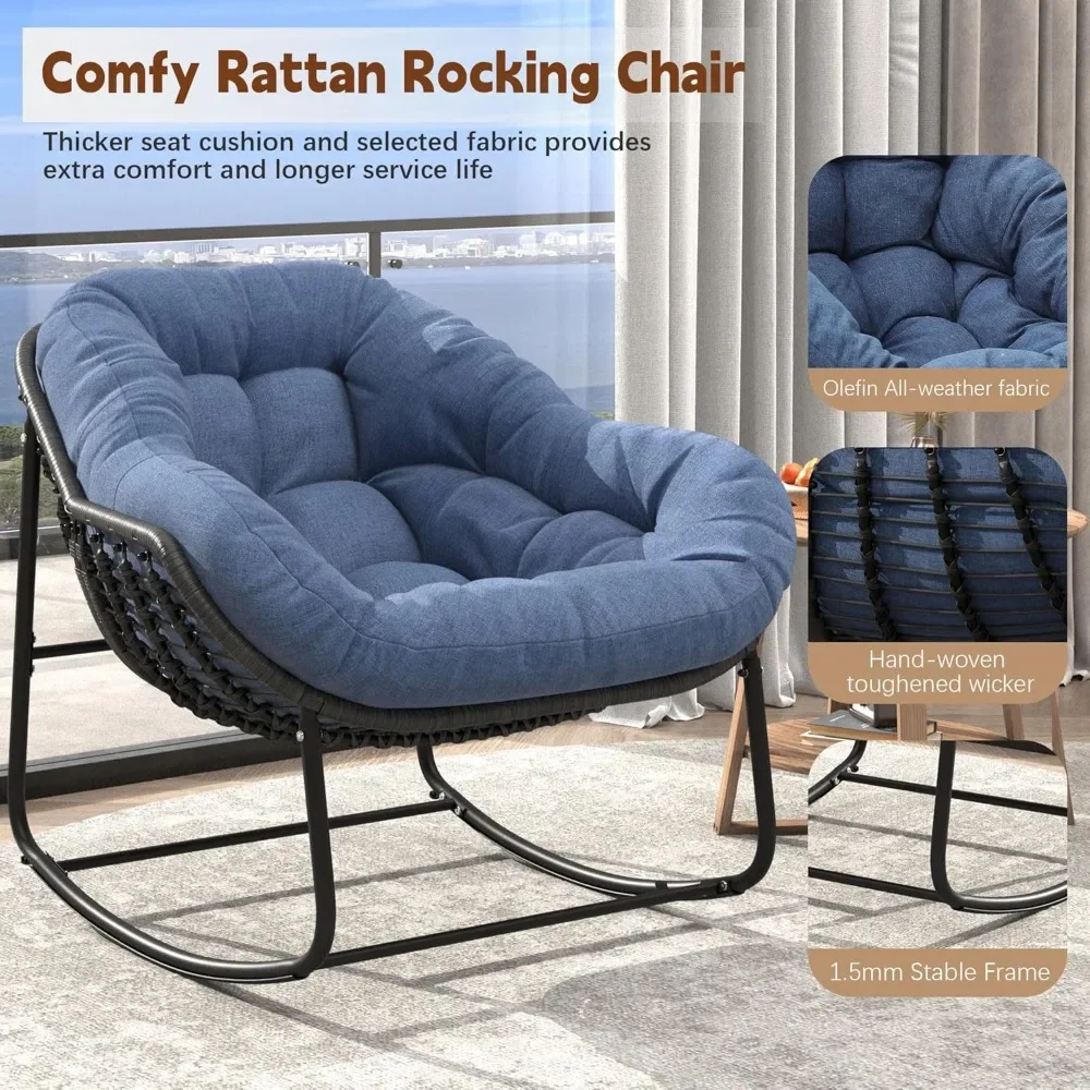 مجموعة كراسي هزازة للفناء الخارجي مكونة من قطعتين، كراسي باباسان مريحة ومبطنة على شكل بيضة، أثاث هزاز من الخوص للاسترخاء