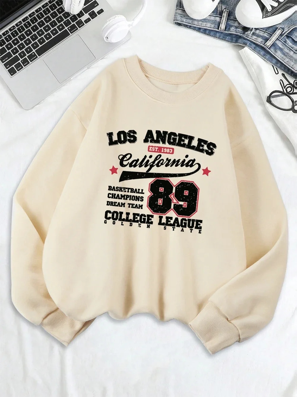 

Los Angeles California Number 89 Prints Sweatshirts Women Fleece Warm Hoodie Crewneck Tops 2025 Autumn Winter Casual Clothes
