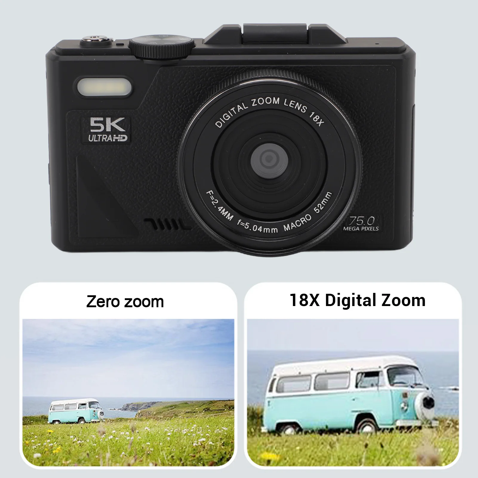 5K Digital Camera 75MP HD with 3 Inch Screen  18X Digital Zoom Autofocus Retro Mirrorless Camera  for Travel Photography