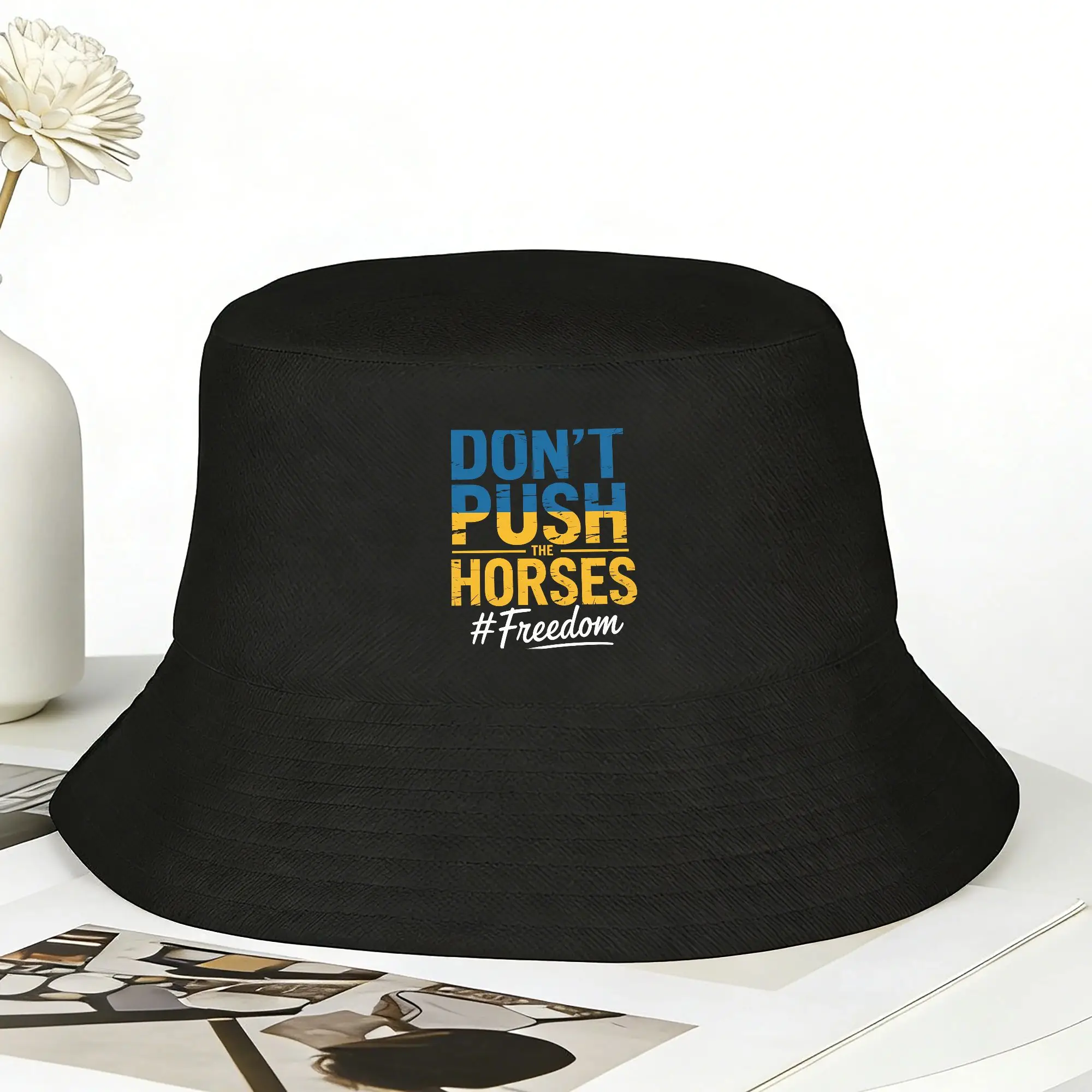Don’t Push the Horses Bucket Hat For Couple  Fisherman Hats Trendy Vacation Caps Portable Outdoor Design Visor Hats