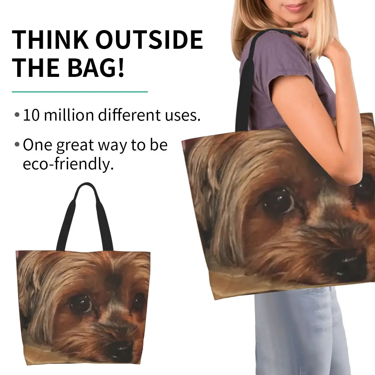 Yorkshire Terrier Yorkie Dog Shopping Tote Bag Canvas Large Capacity Shoulder Bags Shopper Grocery Handbag for Women
