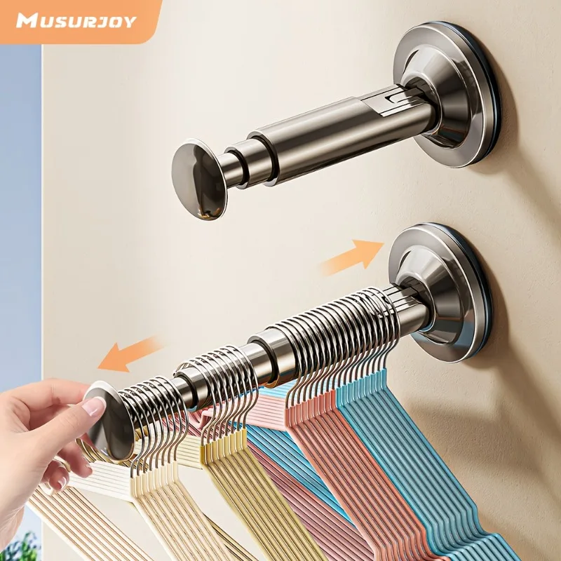 1PC Hanger Storage Rack No-Drill Suction Cup Installation Retractable and Adjustable Length Home Use Hanger Storage Container