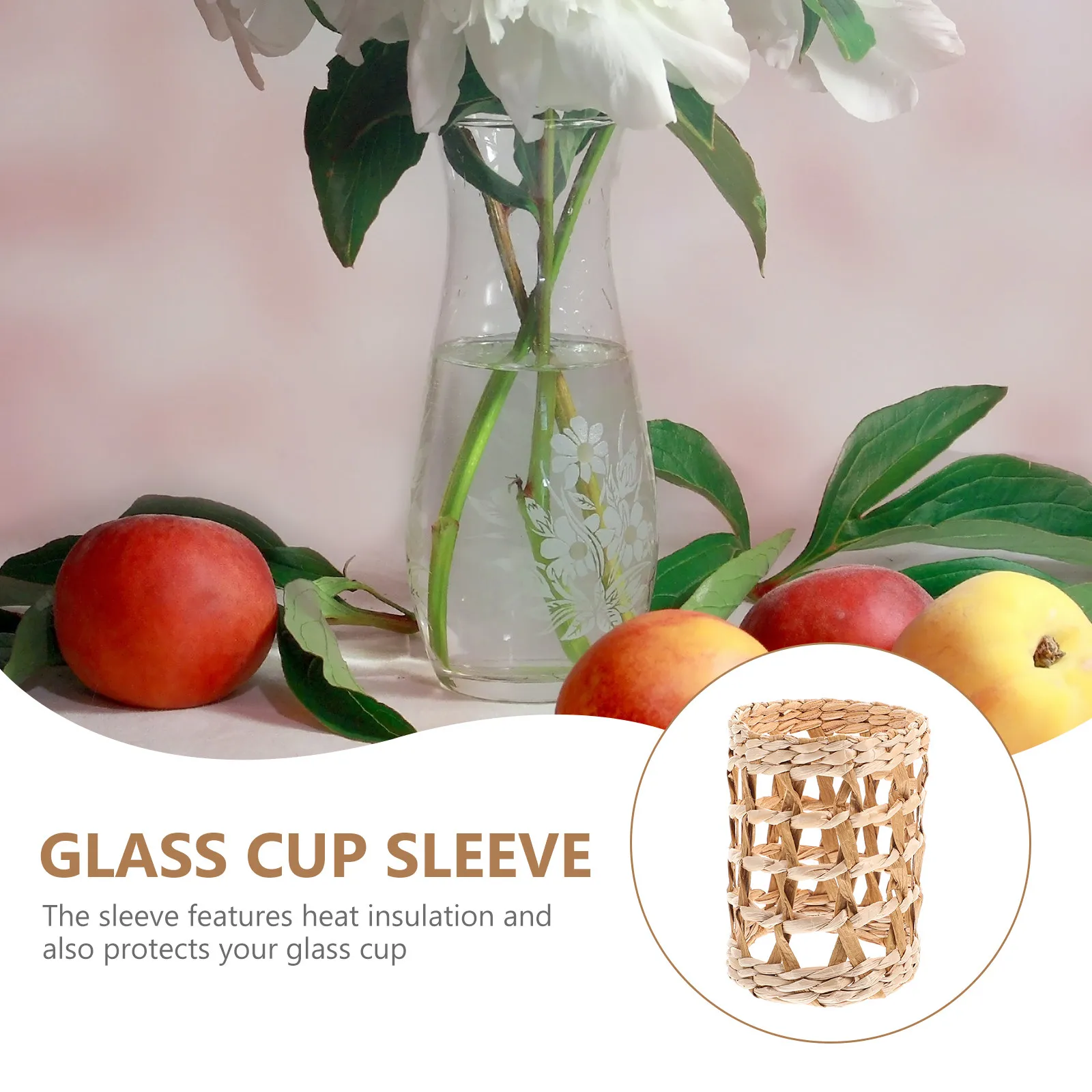 

2Pcs Woven Glass Cup Sleeves Straw Holders Heat Resistant Cup Protectors Vase Covers Non-Slip Decorative Covers 3.7x2.9x2.9 Inch