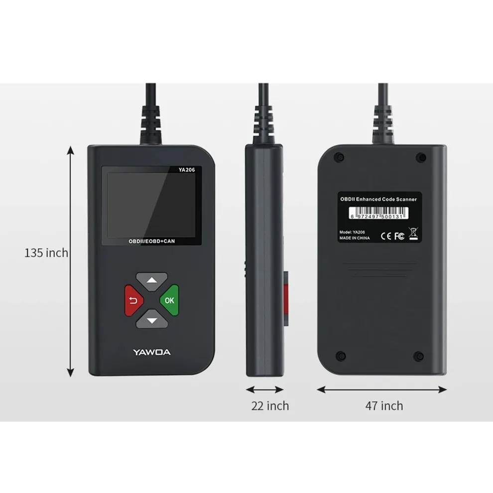 

YA206 Считыватель кодов Автомобильный сканер проверка двигателя OBDII EOBD Тест аккумулятора Автоматический диагностический инструмент OBD2 PK CR3001 KW310