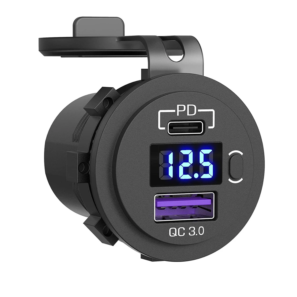 48W USB Type C Samochodowa ładowarka USB Gniazdo 12V/24V Podwójne gniazdo USB PD3.0&QC3.0 Gniazdo samochodowe z woltomierzem LED i włącznikiem/wyłącznikiem