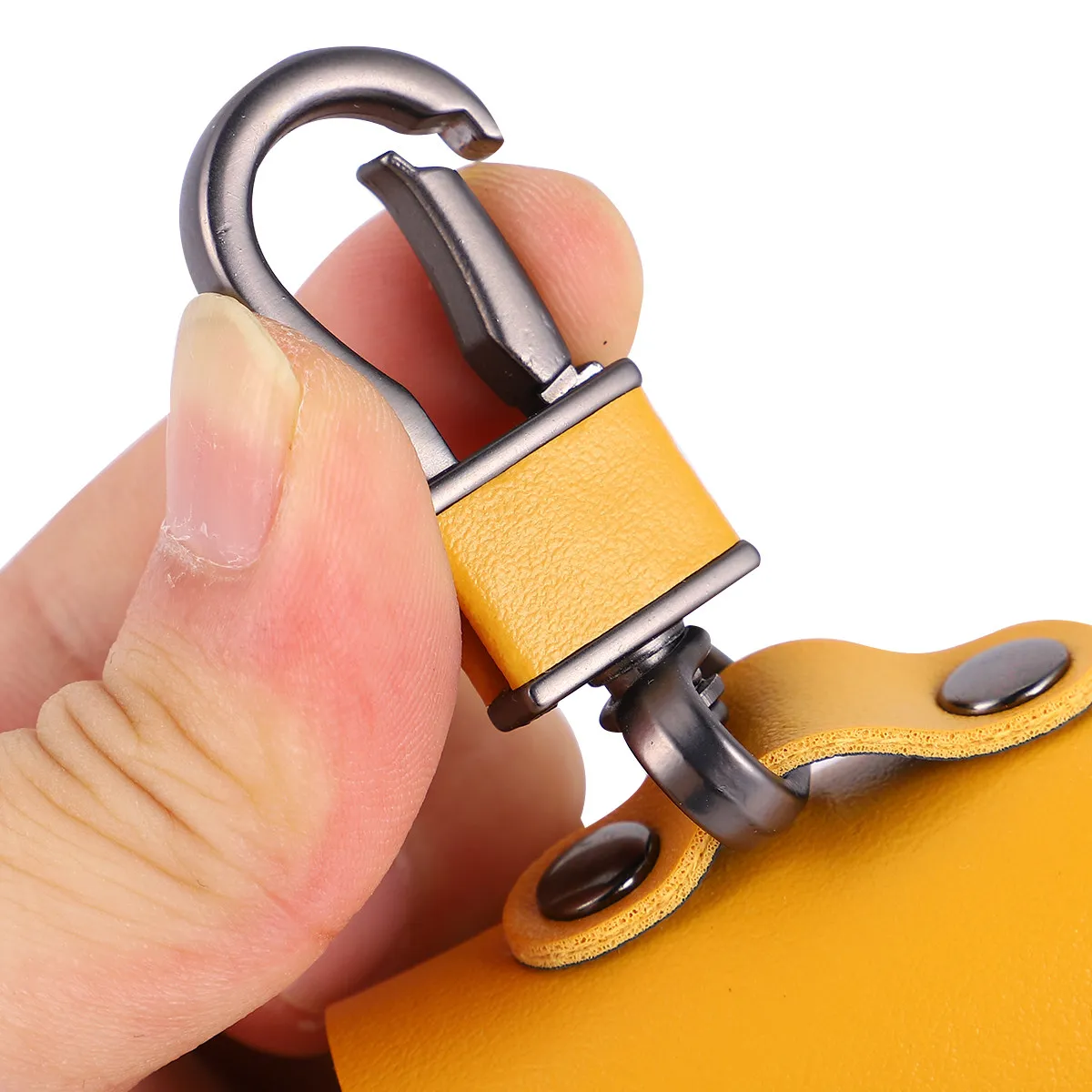 Luxury Yellow Earphone Protective Case Added Ring Buckle Snap Closure Charging Hole Portable Keychain Cover Compatible