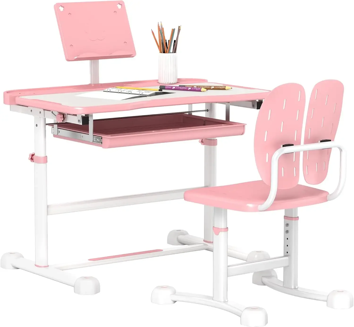 Kids Desk and Chair Set, Height Adjustable Kids School Study Desk and Chair Set with Tilt Desktop