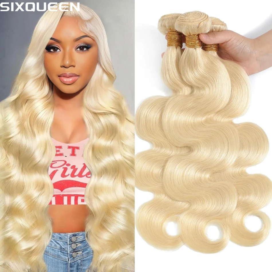 

SIXQUEEN 613 Blonde Body Wave Bundles Unprocessed Brazilian Virgin Blonde Wigs Human Hair Body Wave 3 Bundles For Women Double Weft Are Suitable 20 30 Inch