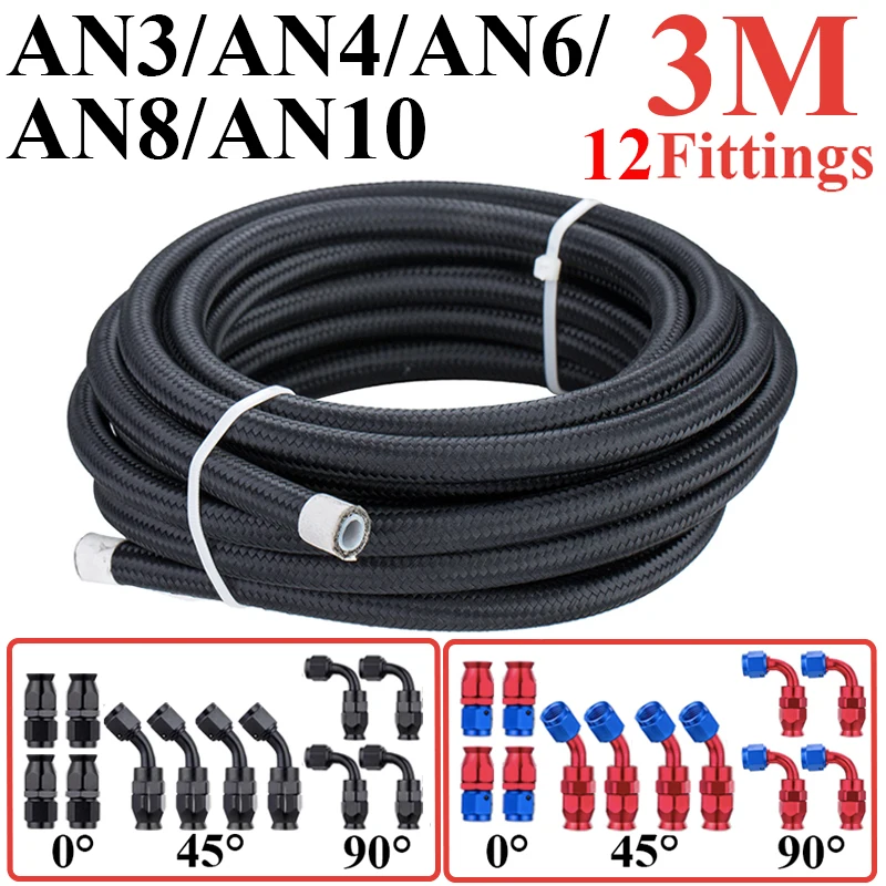 

3M AN3 AN4 AN6 AN8 AN10 E85 Nylon PTFE Fuel Hose Oil Gas Cooler Line Pipe Tube 4x0° 4x45° 4x90° Swivel Hose End Fittings Adaptor