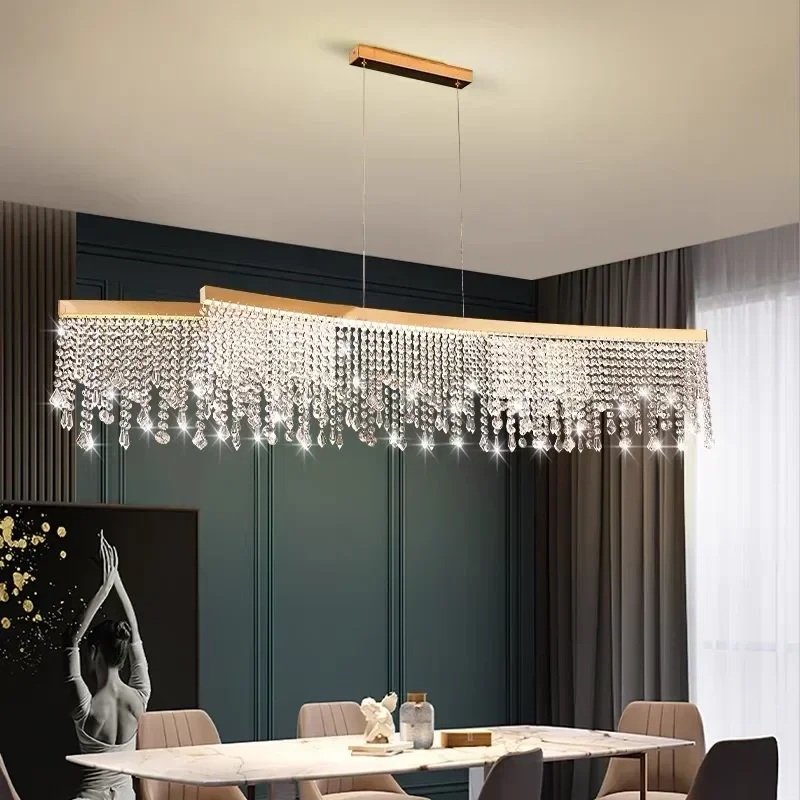 2024 Modern LED Clear Crystal Ceiling Chandeliers Luxury Living Dining Room Pendant Lamps Circle Hanging Light Lustre Home Decor