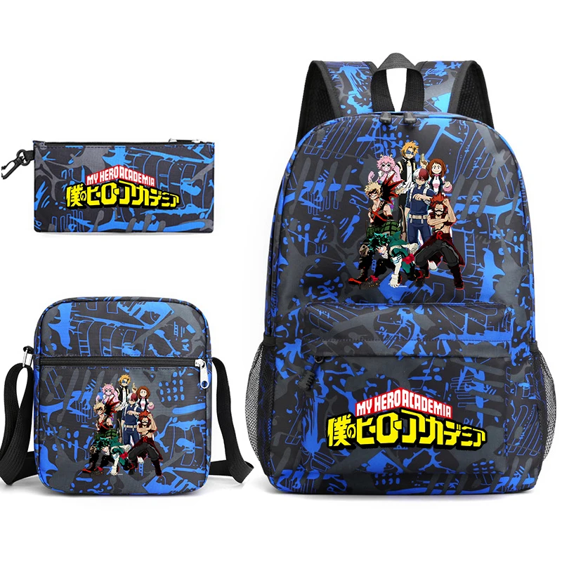 My Hero Academia anime print student school bag set teenagers kids backpack pencil case shoulder bag 3-piece set