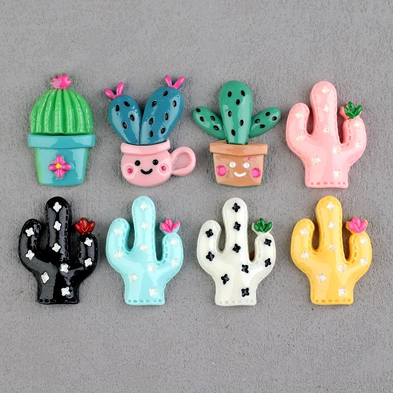 Kawaii Cactus Resin Figure Diy Jewelry Crafts Cabochon 10pcs Flatback Scrapbook Embellishments Miniatures Ornaments Figuras