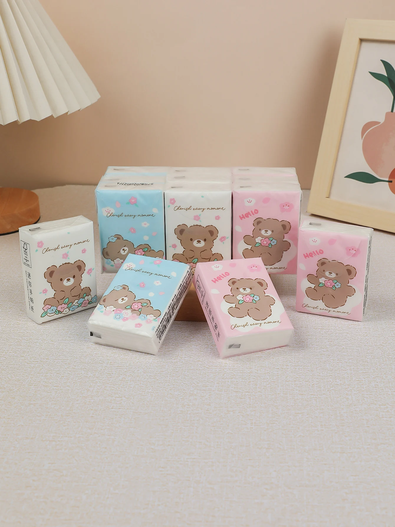 9pcs / pack cute bear design colorful cartoon original wood pulp pocket paper towels for daily cleaning use