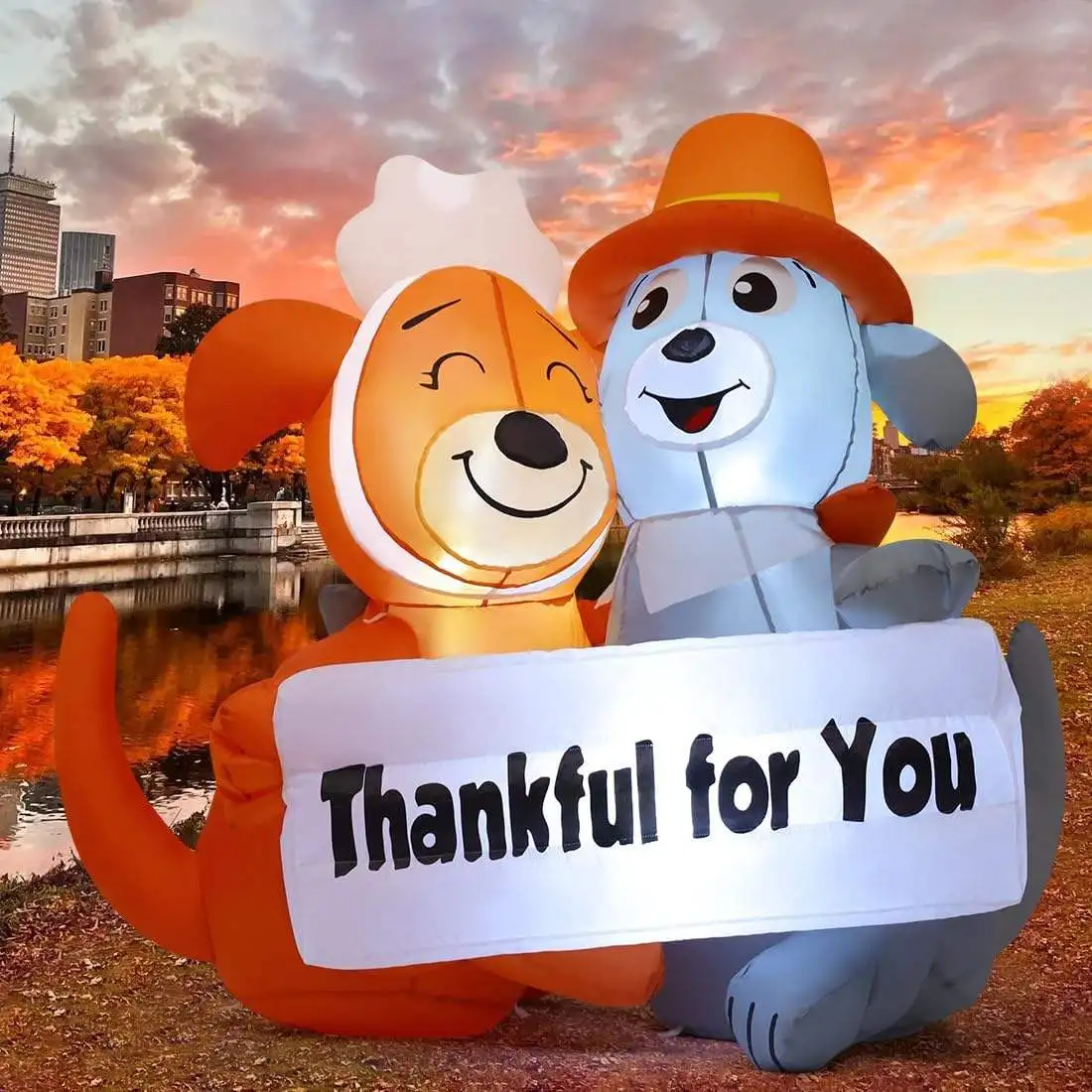 4.3 FT Thanksgiving Inflatable Dog for Outdoor Garden Lawn Decor Fall Party Yard Blow up Decorations
