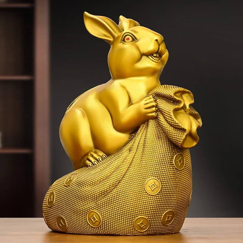 

Feng Shui Copper Animal Rabbit Ornament Money Bag Zodiac Fortune Rabbit Home Office Desktop