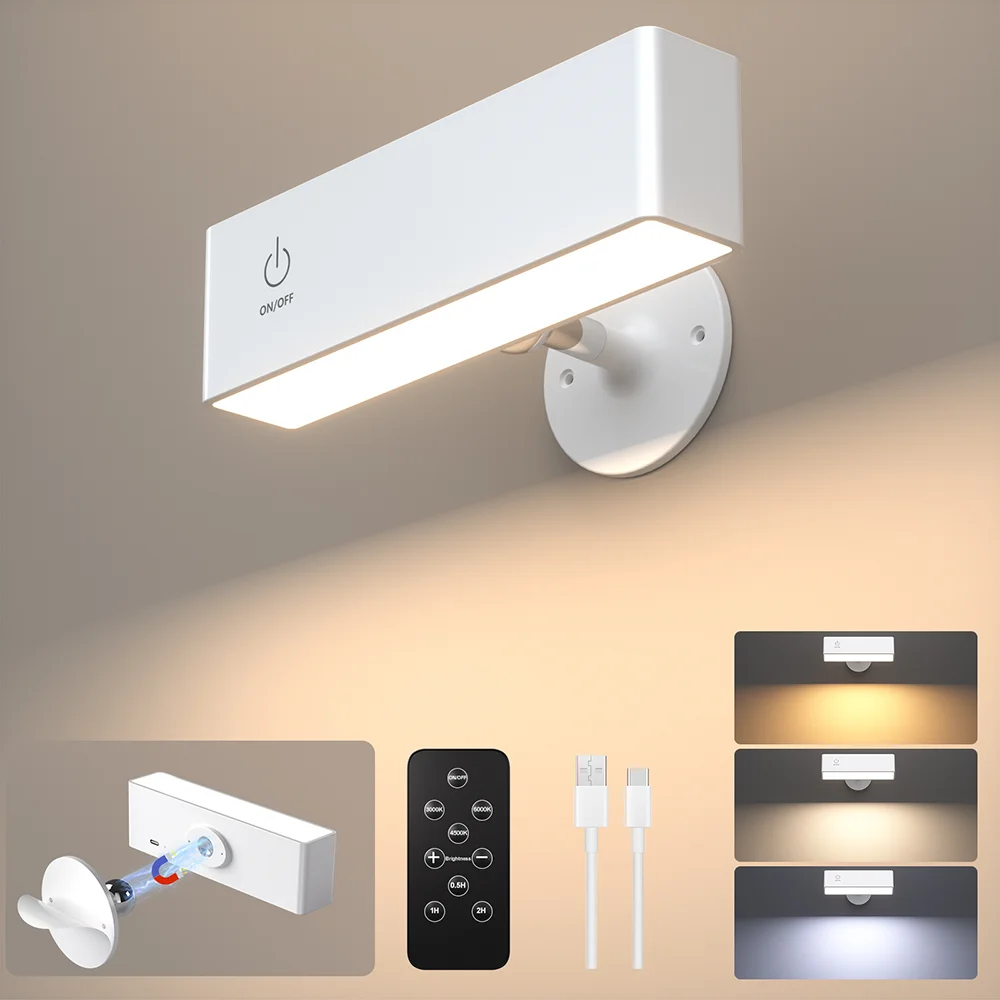 

LED Wall Sconce Dimmable Wall With Remote 3 Color Temperatures Magnetic 360°Rotation Wall Sconce Suitable For Indoor Cabinets