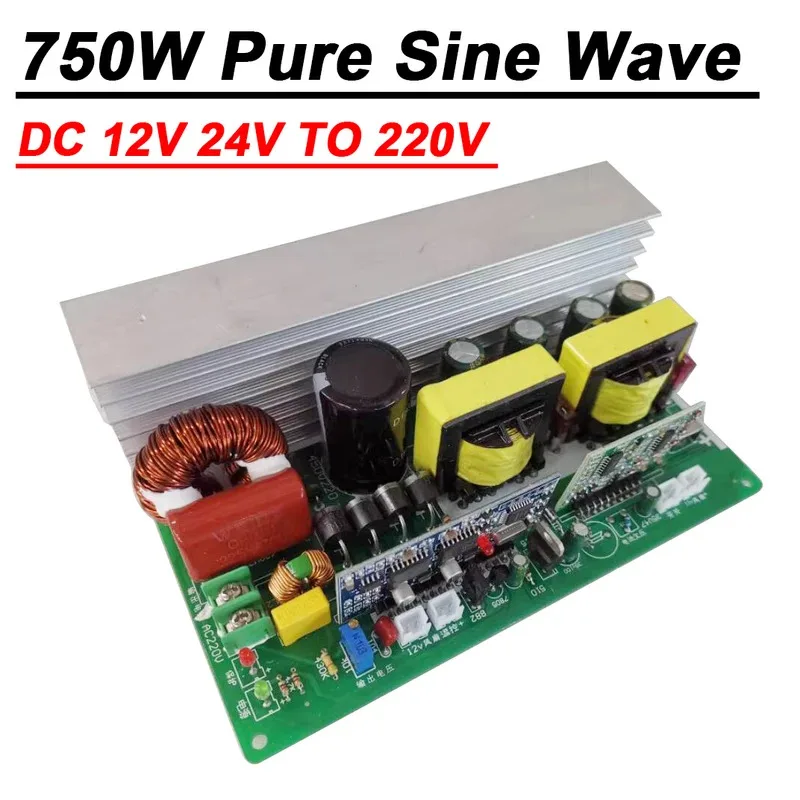 750W Gelombang Sinus Murni DC 12V 24V Ke 220V AC Modul Konverter Peningkat Daya Papan Sirkuit Inverter