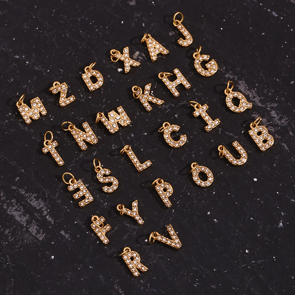 E.B.belle Mini Rhinestone Letter Pendant Water Resistant 18K Gold Plated 316L Stainless Steel Jewelry Pendants image 3