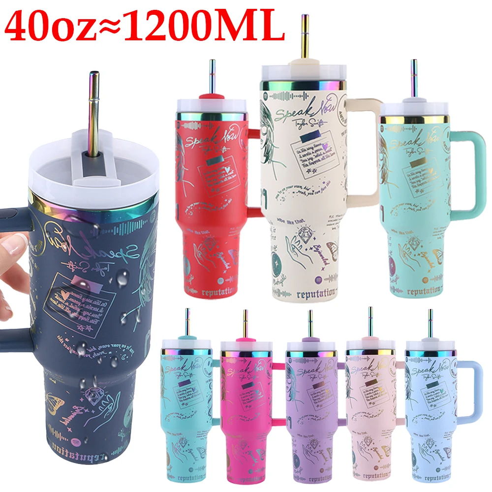 Stainless Steel Vacuum Insulated Tumbler 40oz Insulated Water Bottle with Straw Thermal Coffee Car Cup for Sports Outdoor Tour